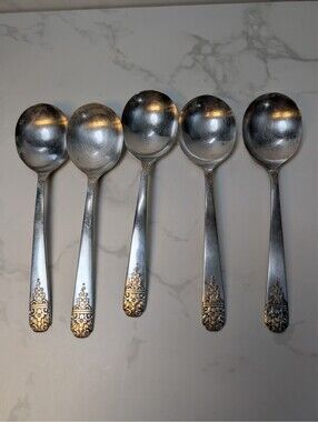 Wm A Rogers Margate 1938 Silverplate Soup Spoons 8 1/4" Set of 5 Oneida